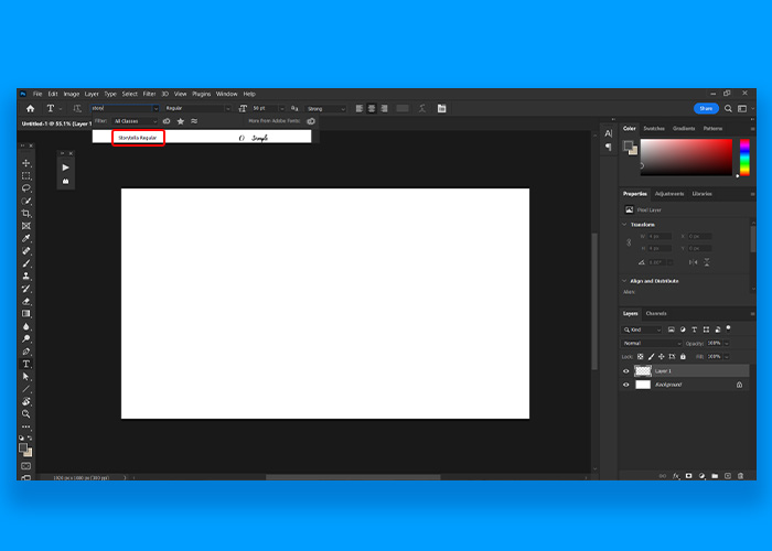 Image Of Selecting "Storytella Script Font" On Photoshop