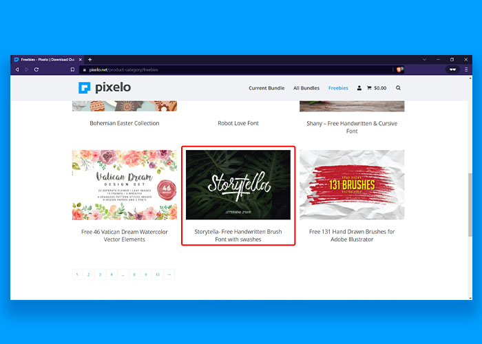 Screenshot Image of Pixelo website's Freebies page.