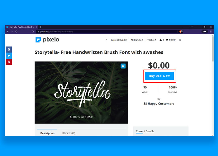 Screenshot Image of Pixelo website's Storytella Freebies page.