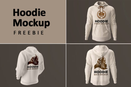 Collage of White Hoodie Mockup - Front, Back and Sideview