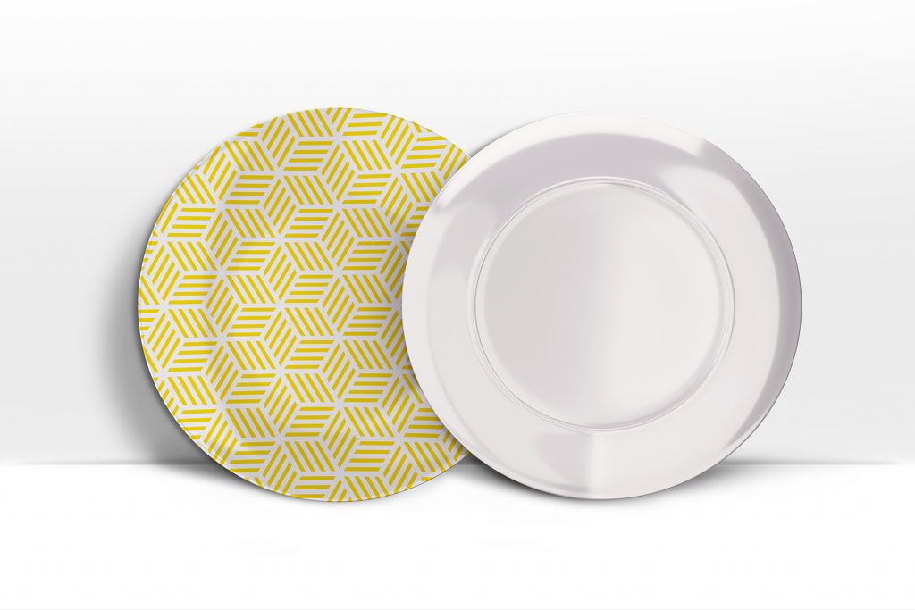 seamless geometric patterns mockup on plates