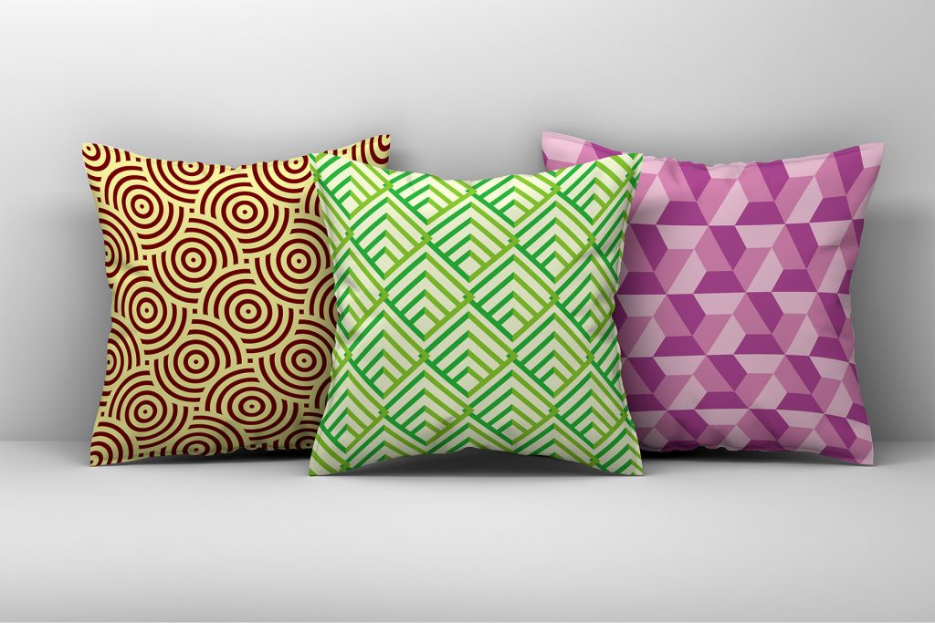 seamless geometric patterns mockup on cushion covers