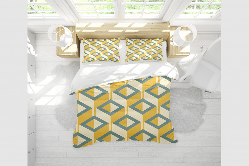 Mockup showcasing the patterns on the bedding