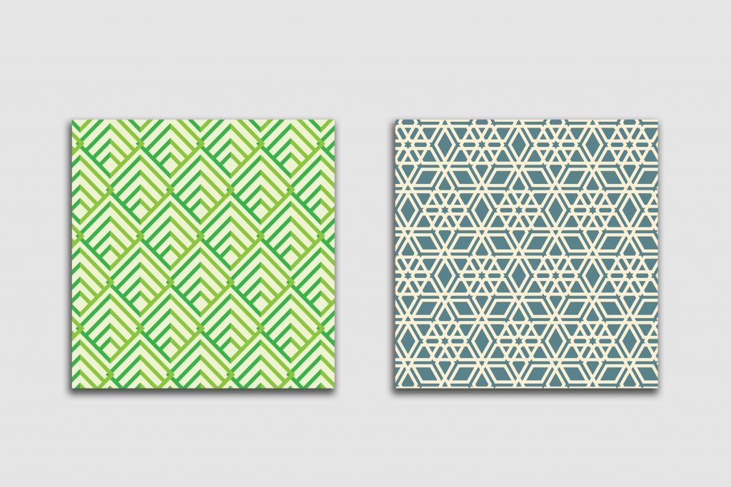 Mockup showcasing the patterns on a pair of canvas