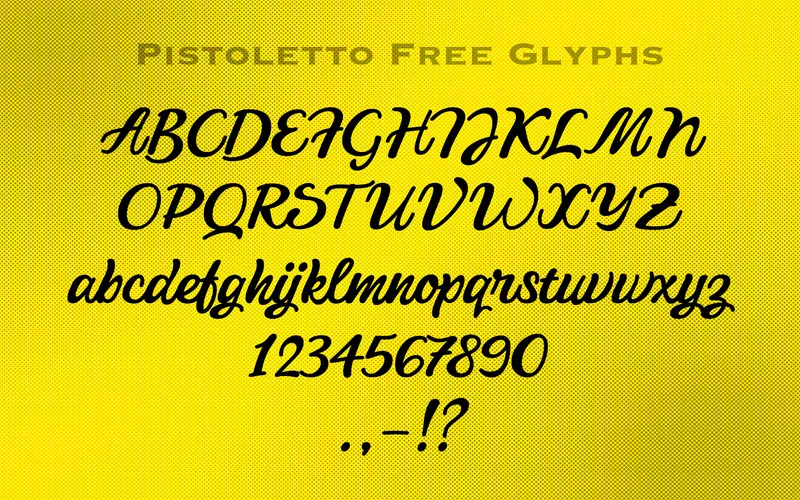 A preview of the special characters and symbols included in the Pistoletto Font