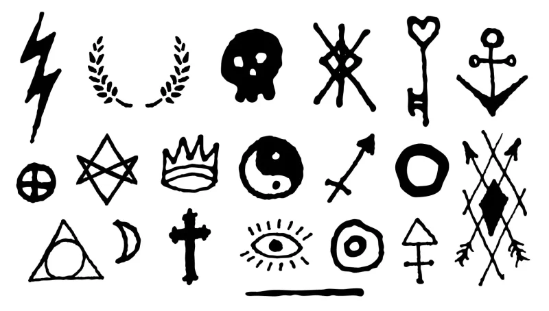 A preview of the hand drawn vectors of occult symbols & designs included in this freebie